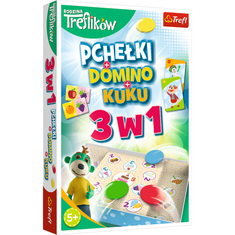 Przejdź do produktu Gra rodzinna Rodzina Treflików 3w1 Domino Pchełki Kuku Trefliki Trefl 01921