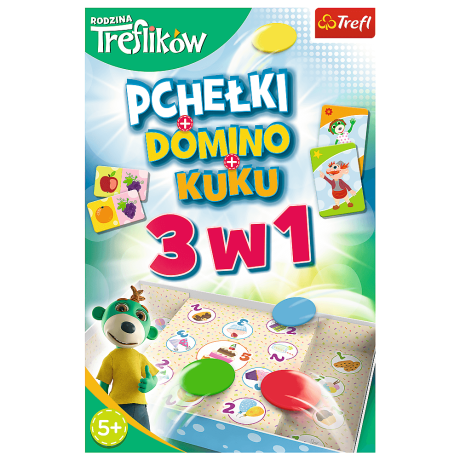 Przejdź do produktu Gra rodzinna Rodzina Treflików 3w1 Domino Pchełki Kuku Trefliki Trefl 01921