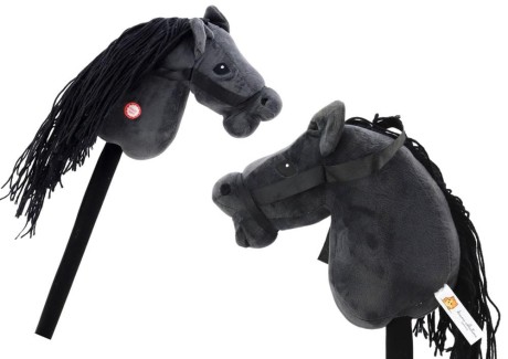 Przejdź do produktu Pluszowy Koń na Kiju z Dźwiękiem - Długowłosy Czarny Hobby Horse