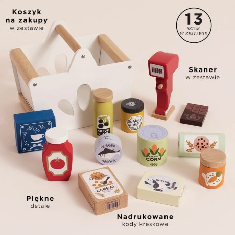 Przejdź do produktu Drewniany koszyk z zakupami i skanerem dla dzieci zabawa w sklep Le Toy Van