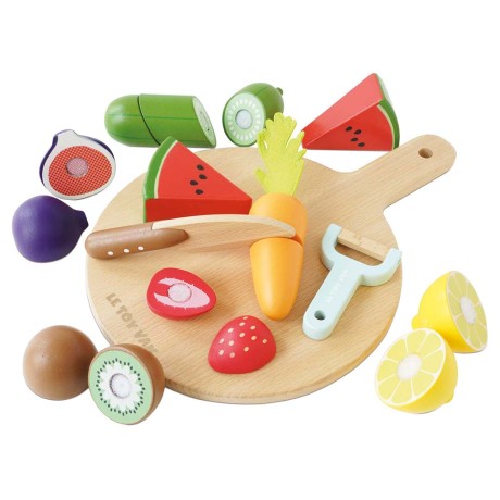 Przejdź do produktu Drewniane warzywa i owoce zestaw do krojenia, zabawa w gotowanie, Le Toy Van