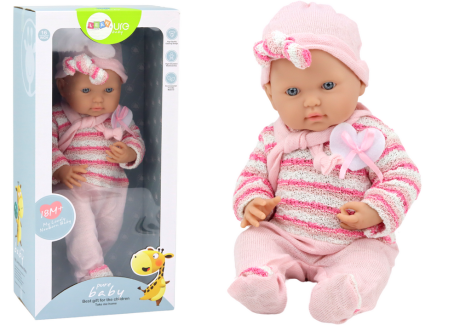 Przejdź do produktu Lalka Bobas Sweterek w Paski Czapeczka Szalik Różowy
