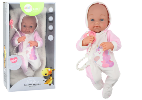 Przejdź do produktu Lalka Bobas Ze Smoczkiem Body Jednorożec Różowy Kocyk Akcesoria 35 cm