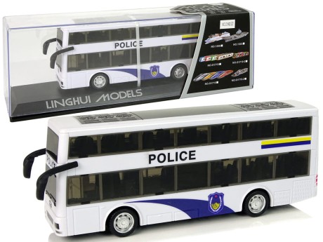 Przejdź do produktu Autobus Policyjny Dwupiętrowy Biały z Naciągiem Dźwięk