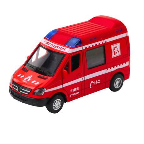 Przejdź do produktu Samochód Strażacki Metalowy Napęd Pull Back Światła Dźwięki Czerwony 1:32