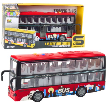 Przejdź do produktu Autobus Miejski Piętrowy 1:16 Napęd Światła Dźwięki Czerwony