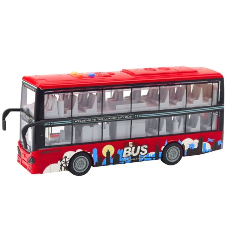 Przejdź do produktu Autobus Miejski Piętrowy 1:16 Napęd Światła Dźwięki Czerwony