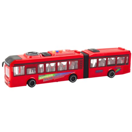 Przejdź do produktu Autobus Przegubowy Otwierane Drzwi Światła Dźwięki Czerwony 1:16