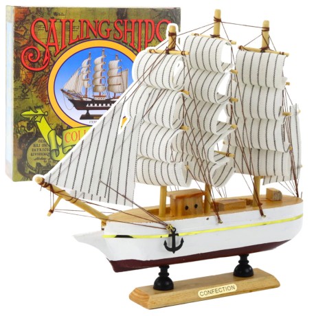 Przejdź do produktu Model Kolekcjonerski Dekoracyjny Statek Żaglowiec Trójmasztowy Biały 24x23cm