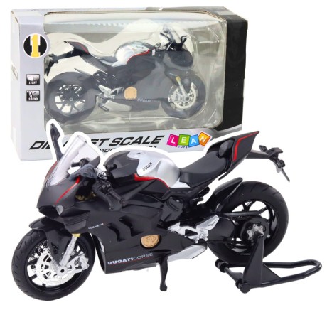 Przejdź do produktu Motocykl Sportowy Metalowy Światła Dźwięki Srebrne Elementy Czarny V4 1:12