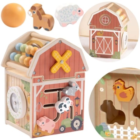 Przejdź do produktu Drewniana Stodoła Montessori – Sorter Aktywizujący z Liczydłem TOOKY TOY