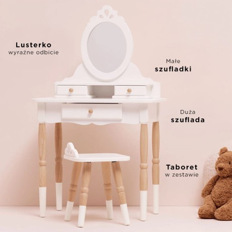 Przejdź do produktu Drewniane meble dla dzieci toaletka lustro taboret zestaw mebli Le Toy Van