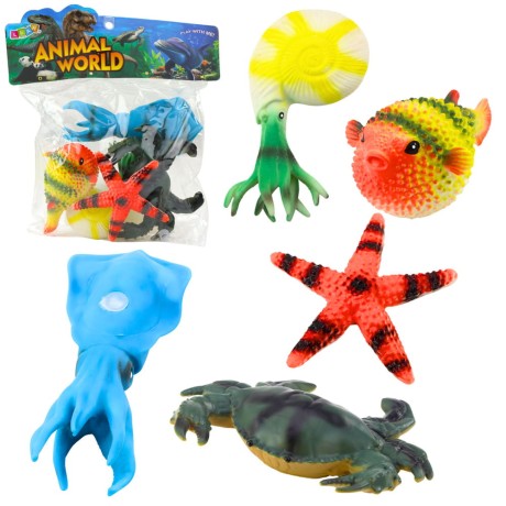 Przejdź do produktu Zestaw Figurki Zwierzęta Morskie Krab Rozgwiazda Kałamarnica Amonit 5szt.