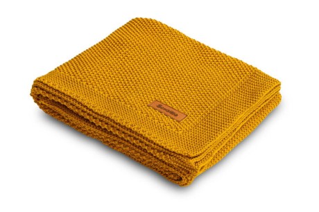 Przejdź do produktu KOC DZIERGANY BAWEŁNA MUSZTARDOWY 100 X 80