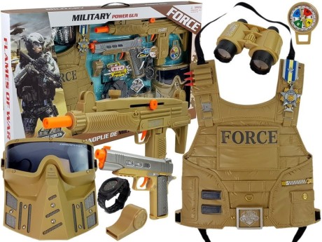 Przejdź do produktu Zestaw Militarny z Broń, Maską, Lornetką, Kamizelką i Kompasem