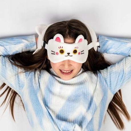 Przejdź do produktu Poduszka podróżna z maską na oczy Kot Maneki Neko Adoramals – pluszowa poduszka 2w1 do snu i podróży