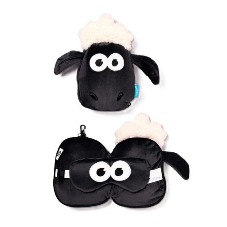 Przejdź do produktu Poduszka podróżna z maską na oczy Shaun Owca Adoramals – pluszowa poduszka 2w1 do snu i podróży