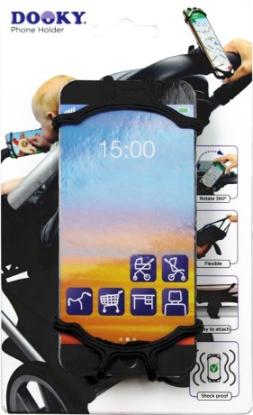 Przejdź do produktu Uniwersalny uchwyt na telefon Dooky Black – Regulowany uchwyt na smartfon do wózka i samochodu