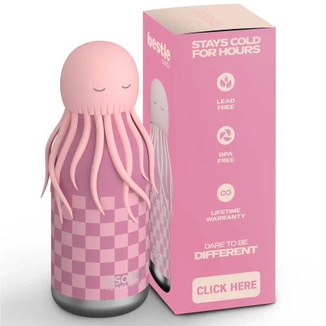 Przejdź do produktu Termiczna Butelka Asobu Bestie Meduza Różowa 460 ml z Słomką