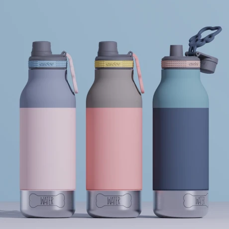 Przejdź do produktu Butelka z miskami dla psa Buddy Asobu – pastel peach 1 l