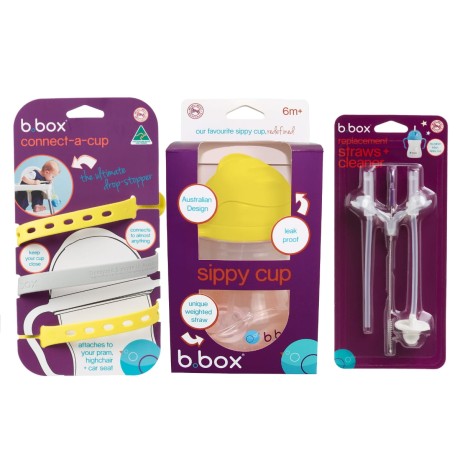 Przejdź do produktu Zestaw na start 3w1 - bidon ze słomką 240 ml cytrynowy + smycz Lemon Sherbet + zapasowe słomki, b.box