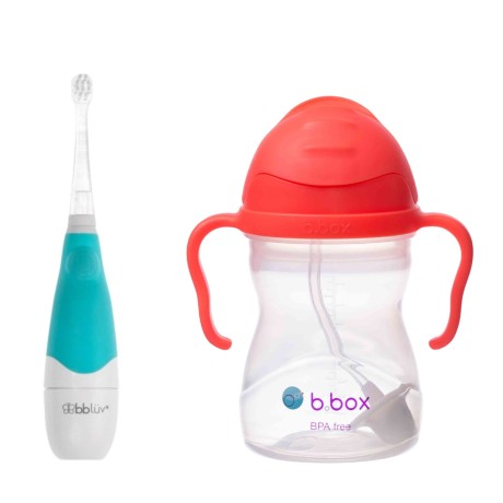 Przejdź do produktu Zestaw Soniczna szczoteczka dla dziecka Sönik, bblüv+ Bidon ze słomką 240 ml, arbuzowy b.box