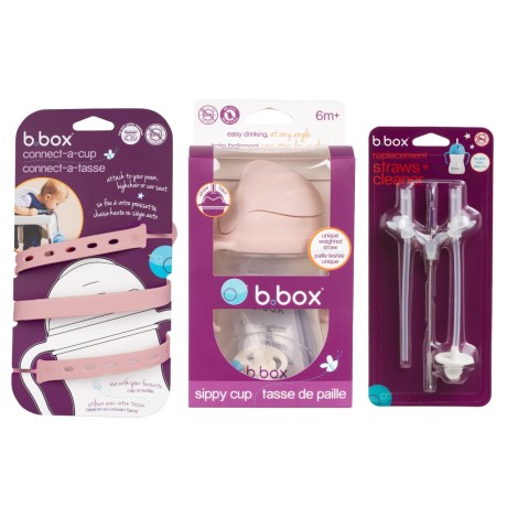 Przejdź do produktu Zestaw na start 3w1 - bidon ze słomką 240 ml + smycz + zapasowe słomki, Blush, b.box