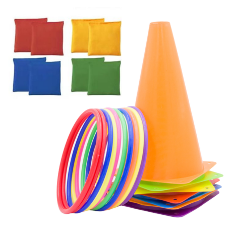 Przejdź do produktu Zestaw Sportowy Do Gier Zręcznościowych Pachołki Obręcze Woreczki 29el