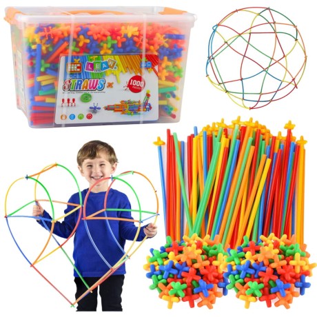 Przejdź do produktu Klocki Konstrukcyjne Słomki Straws 3D 4D W Kuferku Kolorowe 1000 el.