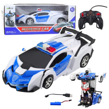 Przejdź do produktu Auto Robot 2W1 Policja Radiowóz Policyjny Zdalnie Sterowany RC 1:18