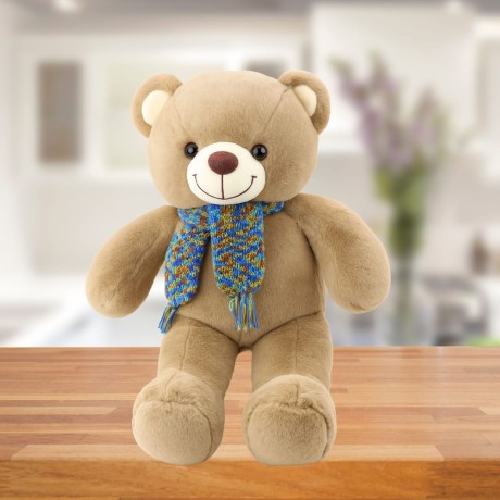 Przejdź do produktu Pluszowa Maskotka Przytulanka Miś Kolorowy Szalik Wełniany Brązowy 55cm