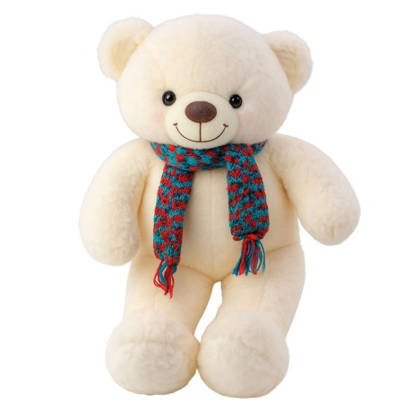 Przejdź do produktu Pluszowa Maskotka Przytulanka Miś Kolorowy Szalik Wełniany Biały 55cm