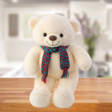 Przejdź do produktu Pluszowa Maskotka Przytulanka Miś Kolorowy Szalik Wełniany Biały 55cm