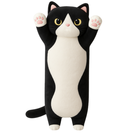 Przejdź do produktu Pluszowa Maskotka Kot Poduszka Podłużna Wałek Biało Czarny 70cm