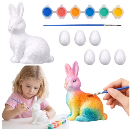 Przejdź do produktu Zestaw Wielkanocny Jajka Styropianowe 6szt Figurka Zająca Farbki