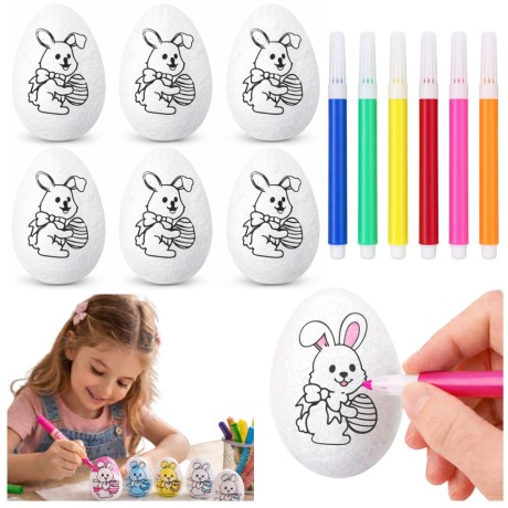 Przejdź do produktu Jajka Wielkanocne Styropianowe Do Malowania Pisaki Wzór Zając B 6szt
