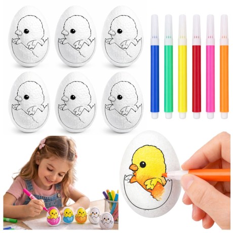 Przejdź do produktu Jajka Wielkanocne Styropianowe Do Malowania Pisaki Kurczak W Jajku 6szt