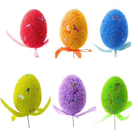 Przejdź do produktu Jajka Wielkanocne Na Piku Druciku Kolorowe Nutki Wstążka Ozdoba 6szt