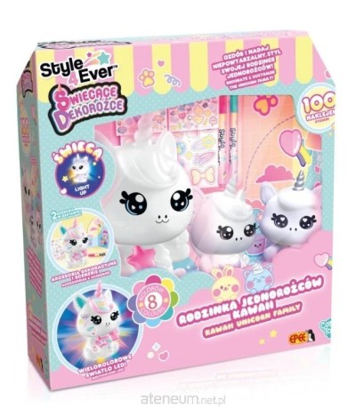 Przejdź do produktu Świecący zestaw DIY „Rodzinka Jednorożców” – dekoracyjne figurki kawaii z naklejkami i flamastrami