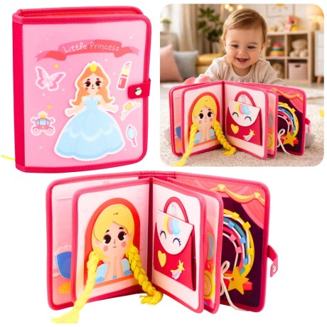 Przejdź do produktu Książeczka Edukacyjna Sensoryczna Filcowa 3D Księżniczki Różowa