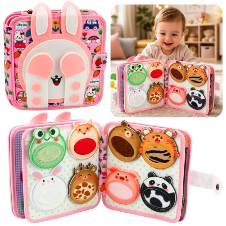 Przejdź do produktu Książeczka Edukacyjna Sensoryczna Filcowa 3D Króliczek Różowy