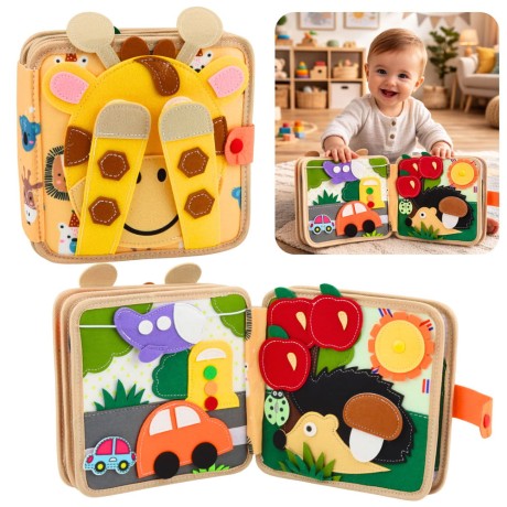 Przejdź do produktu Książeczka Edukacyjna Sensoryczna Filcowa 3D Zwierzęta Żyrafa