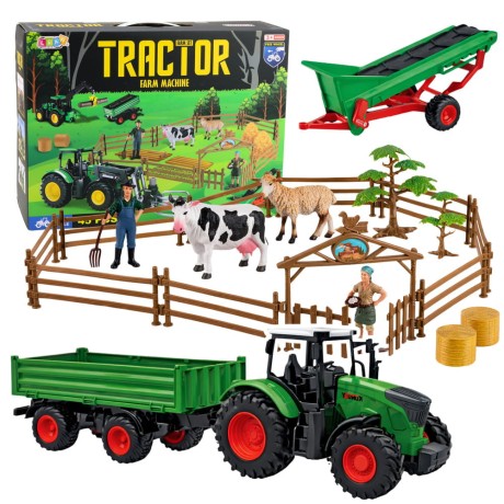 Przejdź do produktu Zestaw Rolniczy Traktor z Przyczepą Zwierzęta Farmerzy Farma 45 el.