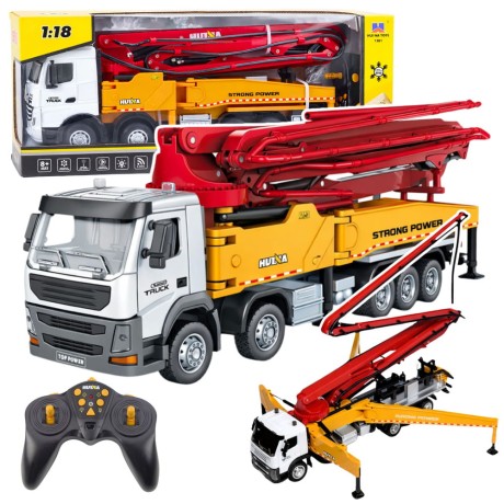 Przejdź do produktu Ciężarówka Budowlana Betoniarka Z Pompą Huina Metalowa 1:18 wiek 8+