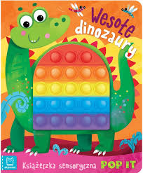 Przejdź do produktu Książeczka sensoryczna z zabawką POP IT „Wesołe dinozaury” – dla niemowląt 12m+