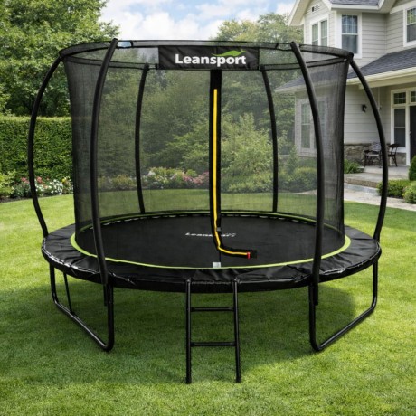 Przejdź do produktu Trampolina Ogrodowa LEAN Z Siatką Wewnętrzną Czarno-Zielona 252CM 8FT