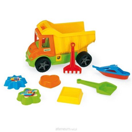 Przejdź do produktu Wywrotka Multi Truck 38 cm z zestawem do piasku (łopatka, grabki, foremki, motorówka)