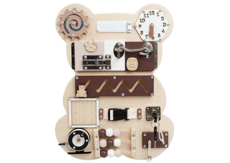 Przejdź do produktu Tablica Manipulacyjna Sensoryczna Miś Drewniana 14 El