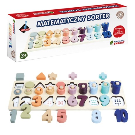 Przejdź do produktu Matematyczny sorter drewniany „Pomysłowy Skrzat” — nauka liczb i kolorów (75 el.)