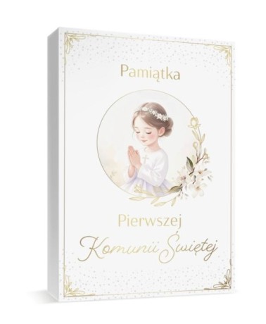 Przejdź do produktu Eleganckie pudełko pamiątkowe A4 na I Komunię z książeczką pamiętnikową